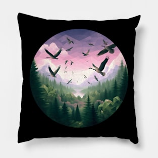 Low Poly Forest with Wild Ducks Pillow