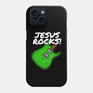 Jesus Rocks Electric Guitar Church Guitarist (Green) Phone Case