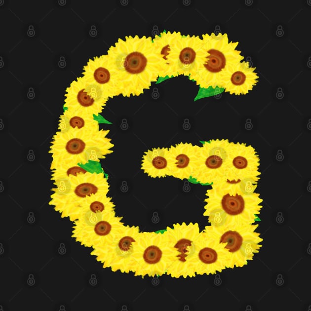 Sunflowers Initial Letter G (Black Background) by Art By LM Designs 