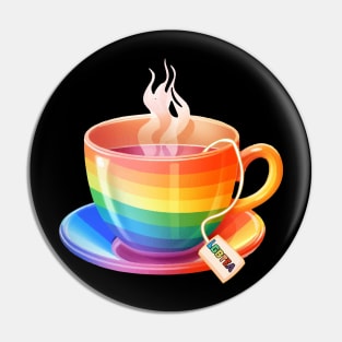 Proud LGBTQ gay pride tea drinker Rainbow Colored Tea Cup LGBTea Pin