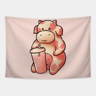 Strawberry Cow Having some Strawberry Milk Tapestry