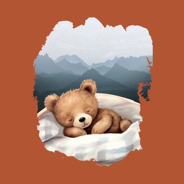 CUTE Teddy Bear Sleeping AND Watercolor Mountains by Alienated