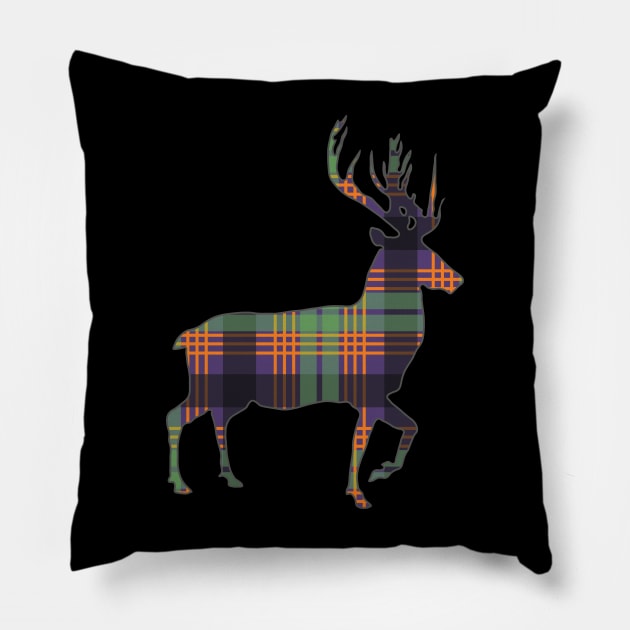 Purple, Green and Orange Tartan Scottish Stag Silhouette Pillow by MacPean