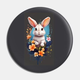 Cute Rabbit With Splash Flower Pin