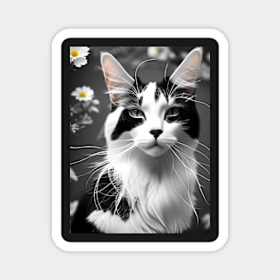 Black and White Cat - Modern Digital Art Magnet