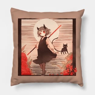 Paper Illustration of Devil Girl Pillow