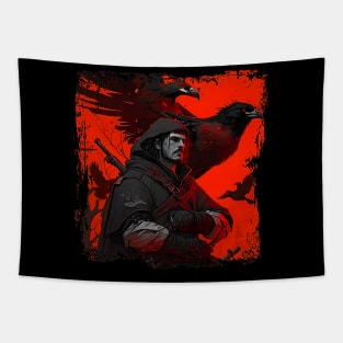 Raven Man Diablo BRZRKR a Witcher on Red Moon Tapestry