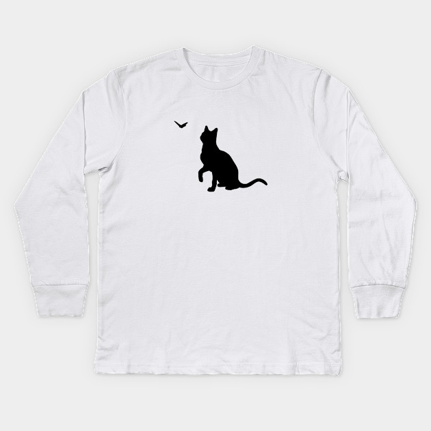 Cat With Butterfly Silhouette Cat Playing Kids Long Sleeve T