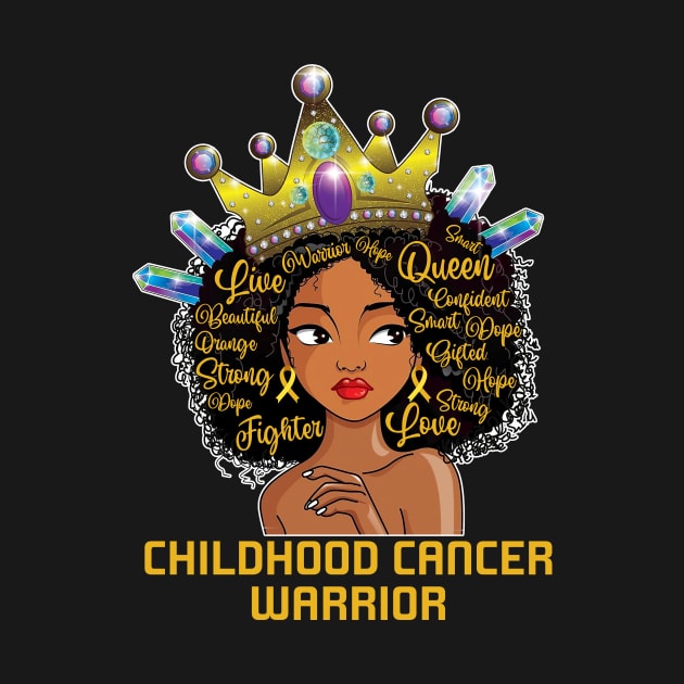 Black Women Afro Ribbon Gold Childhood Cancer Warrior by peskyrubeus