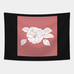 Shrub Rose Illustration with Coral Background Tapestry