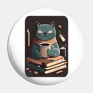 Coffee, Cats, and Books - Funny Cats Pin