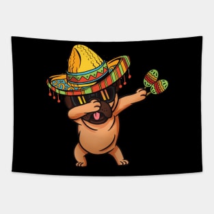 Dabbing Pug with Sombrero and Maracas Cinco de Mayo Tapestry