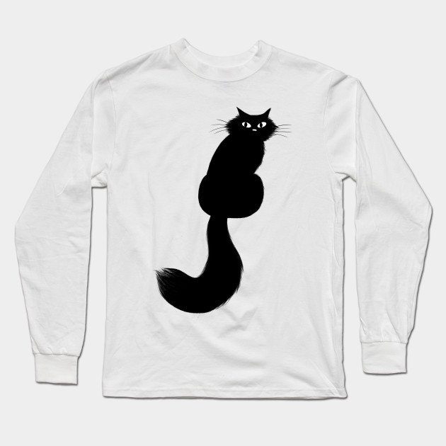 Longhaired Black Cat With Long Tail Cat Long Sleeve T Shirt Teepublic