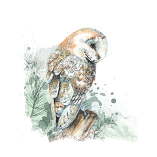 Watercolor Barn Owl Bird T-Shirt