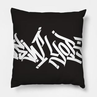 New York graffiti tag (white on black). Pillow