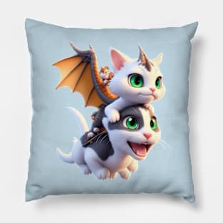 White Dragon Cat & Friend - The Dragon Cat Collection Pillow