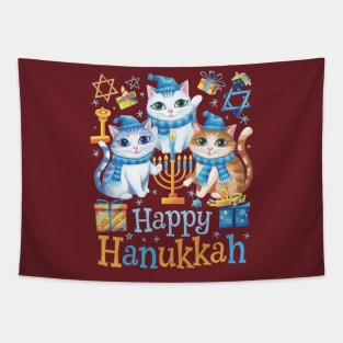Happy Hanukkah Three Cute British Longhair Cats Menorah Tapestry