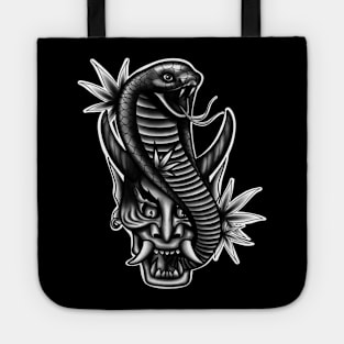 Japanese Mask Hannya with Cobra Snake art Tote