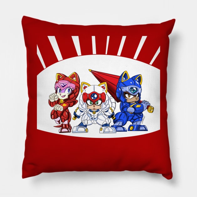 samurai pizza cats in colors in fun ecopop art Pillow by jorge_lebeau