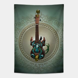 Fantasy guitar with skulls and crow Tapestry