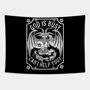 God Is Busy Can I Help You? - Baphomet Occult Gift Tapestry