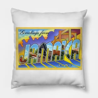 Greetings from Jamaica, Long Island, NY - Vintage Large Letter Postcard Pillow