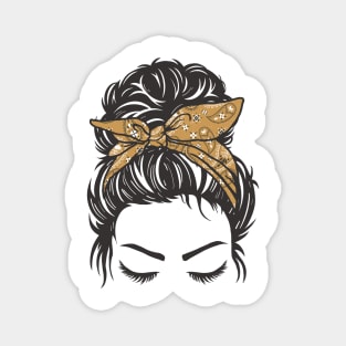 Messy Bun Girl Brown Paisley Bandana Magnet