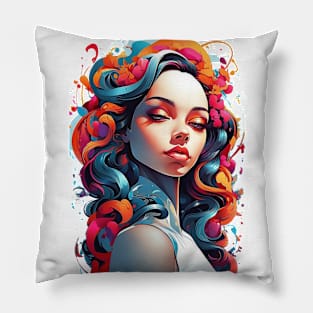 Women with Flowers in Her Hair: Blooming Beauty - Colorful Pillow