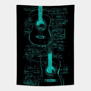 Teal Neon Acoustic Guitar Da Vinci blueprint Acoustic Guitar Tapestry