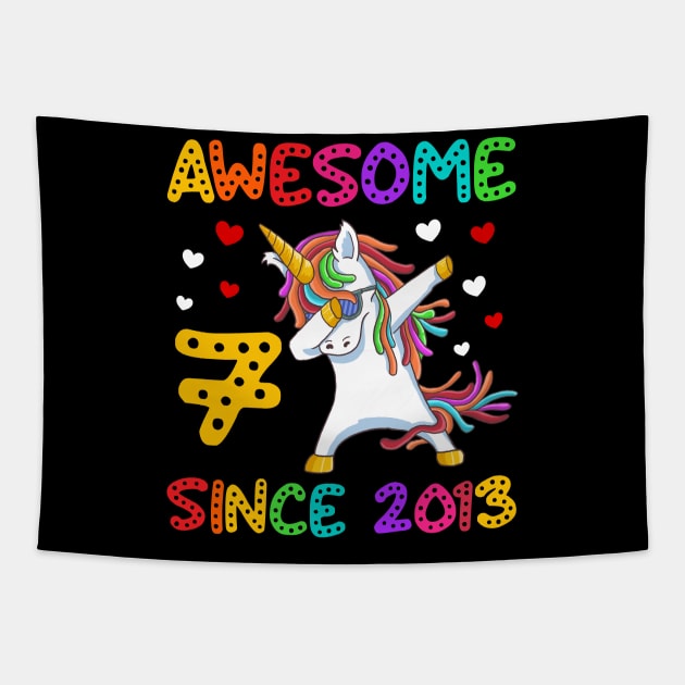 Awesome Since 2013 Dabbing Unicorn 7th Birthday Gift Tapestry by Albatross