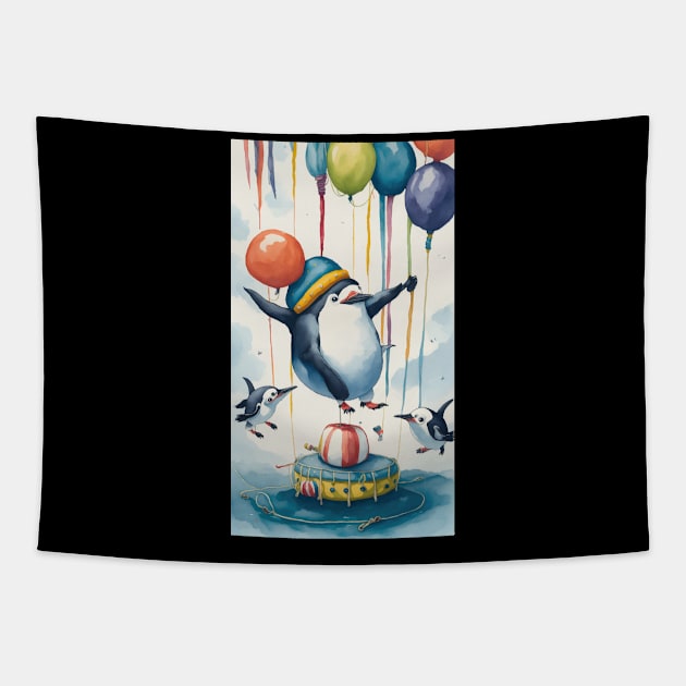 Funny Penguin Party Tapestry by SARKAR3.0