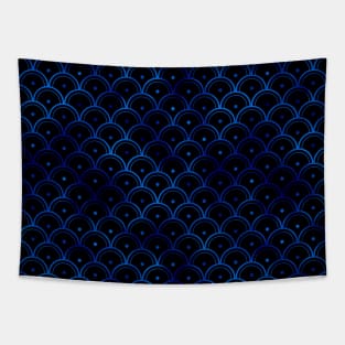 Dotted Scales in Black and Classic Blue Vintage Faux Foil Art Deco Vintage Foil Pattern Tapestry