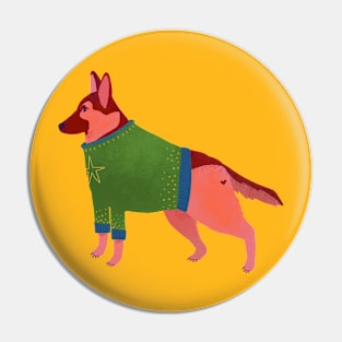 German Shepherd in a fancy, festive sweater Pin