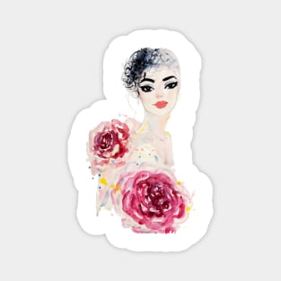 girl with flowers peonies Magnet