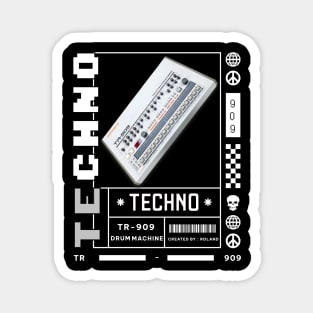 TECHNO  - TR 909 Drum Machine (Black) Magnet