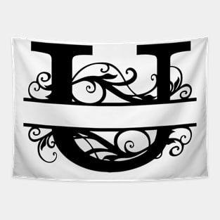 The Letter U Black And White Floral Tapestry