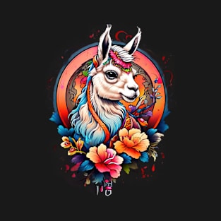 Llama in Floral Crown: A Serene Portrait T-Shirt