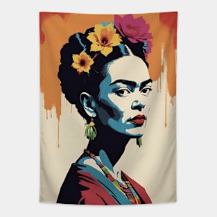 Frida's Chromatic Charm: Colorful Portrait Tapestry