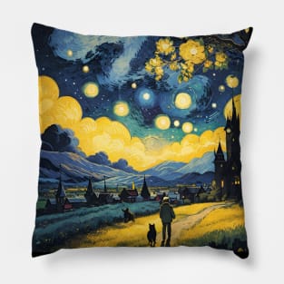 Starry Night Cat, Van Gogh Cat, Cat Lover, Cat Mom, Cat Dad Pillow