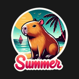 Cute summer capybara on the beach T-Shirt