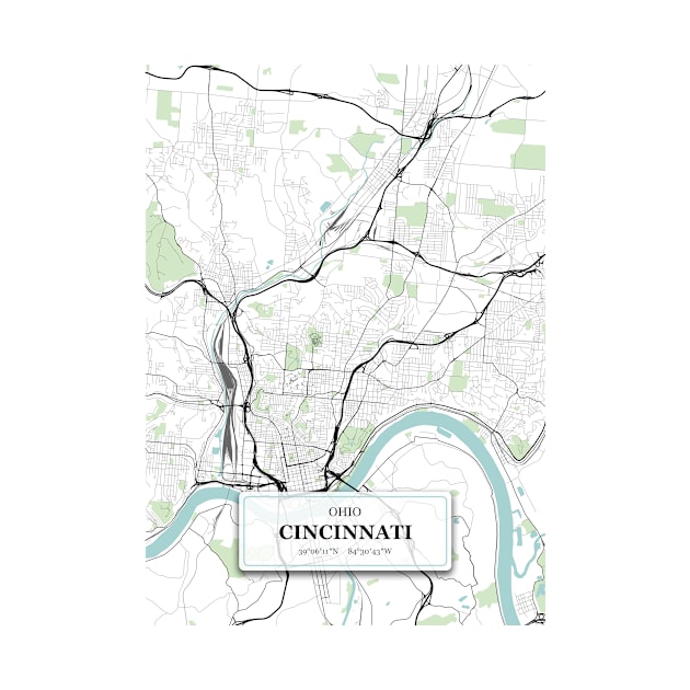 Cincinnati, Ohio City Map with GPS Coordinates by danydesign