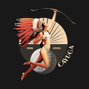 Cayuga 1920's Art Deco Indian Moon Pin Up Girl Retro Stand Strong T-Shirt