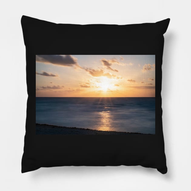 Beautiful Golden Cancun Sunrise Cancun Mexico Pillow by WayneOxfordPh