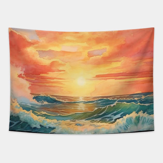 Watercolor Sunset Tapestry by shipwrecked2020