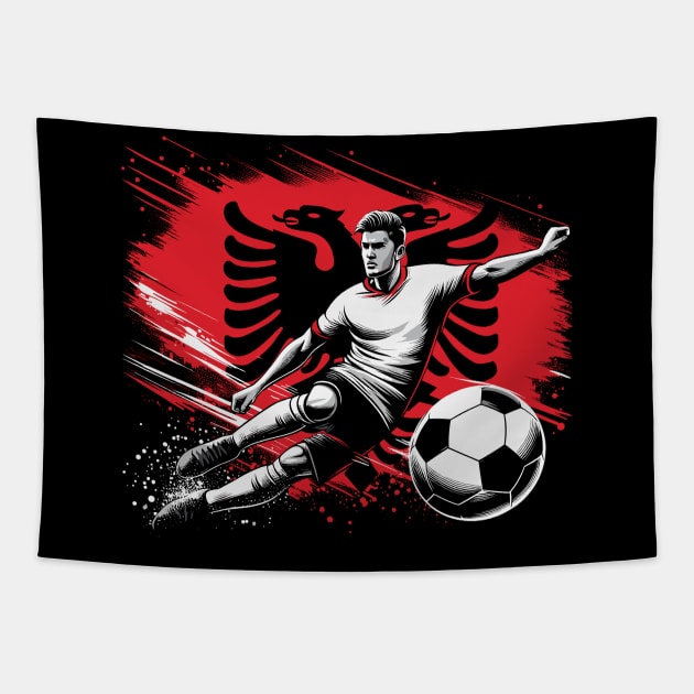 Dynamic Albania Soccer Star in Action - Vector Design Tapestry by SergioArt