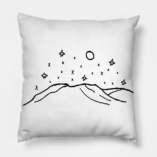 Mountains with Stars and Full Moon Drawing Pillow