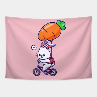 Cute Rabbit Riding Bicycle With Carrot Balloon Cartoon Tapestry