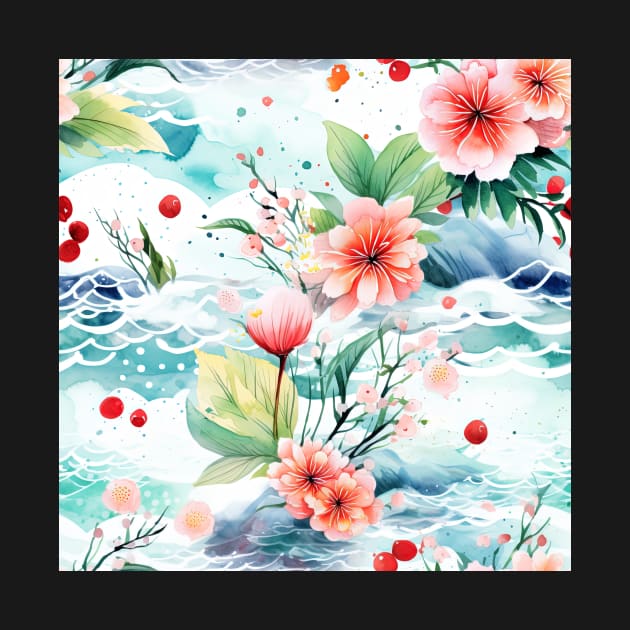 Watercolor floral river pattern by LittleNippon