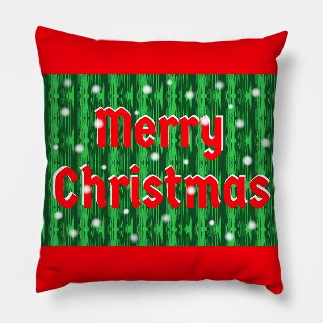 Merry Christmas with Falling Snow and Red and White Letters Pillow by Art By LM Designs 