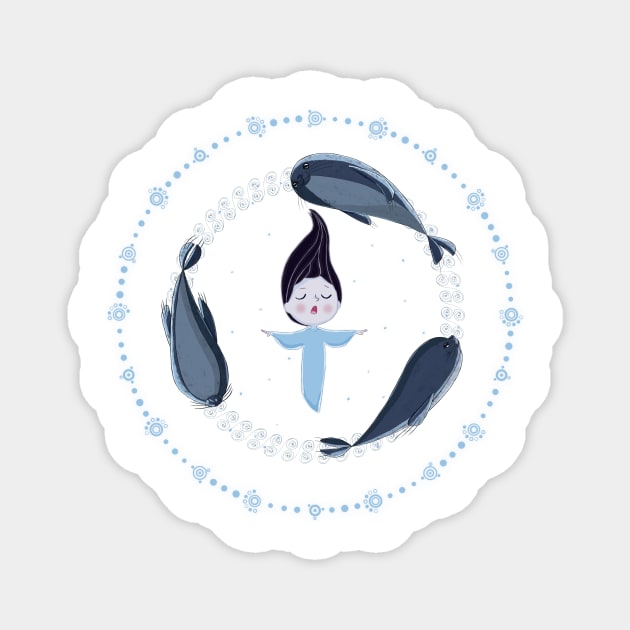 Song of the Sea - Selkie and Seals - White Version Magnet by RedMot